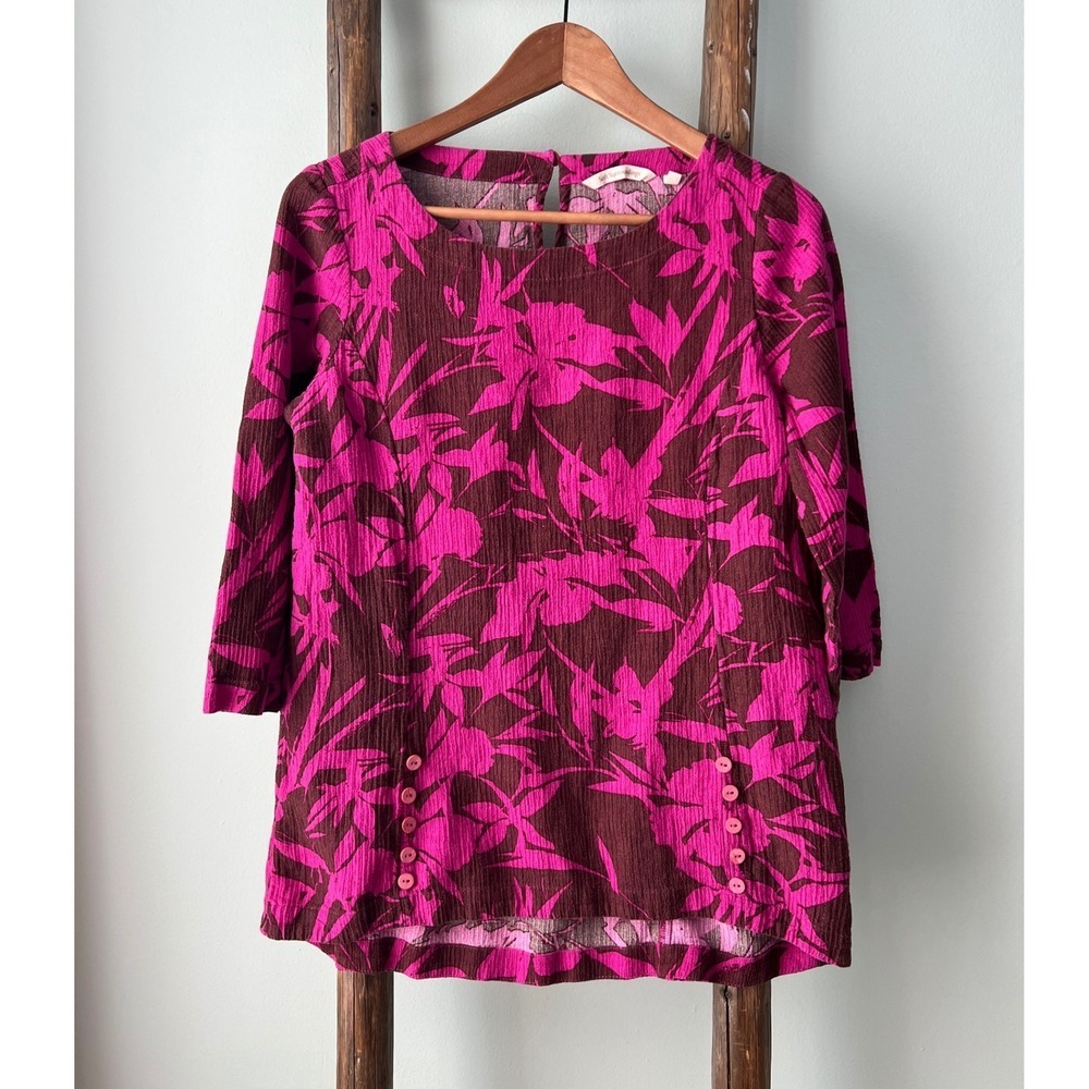Soft Surroundings Floral Tunic‎ Top Button Accent 3/4 Sleeve